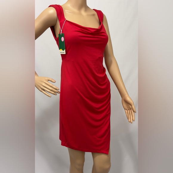 Halara Red Asymmetrical Mini Dress Side Ruching & Slit Open Tie Back Sof… - Picture 1 of 12